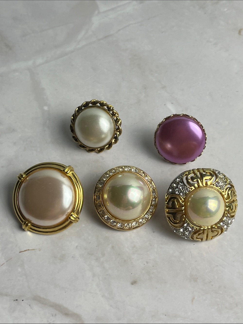 5 Assorted Single Pearl-Style Button Earrings in Ivory and Lavender